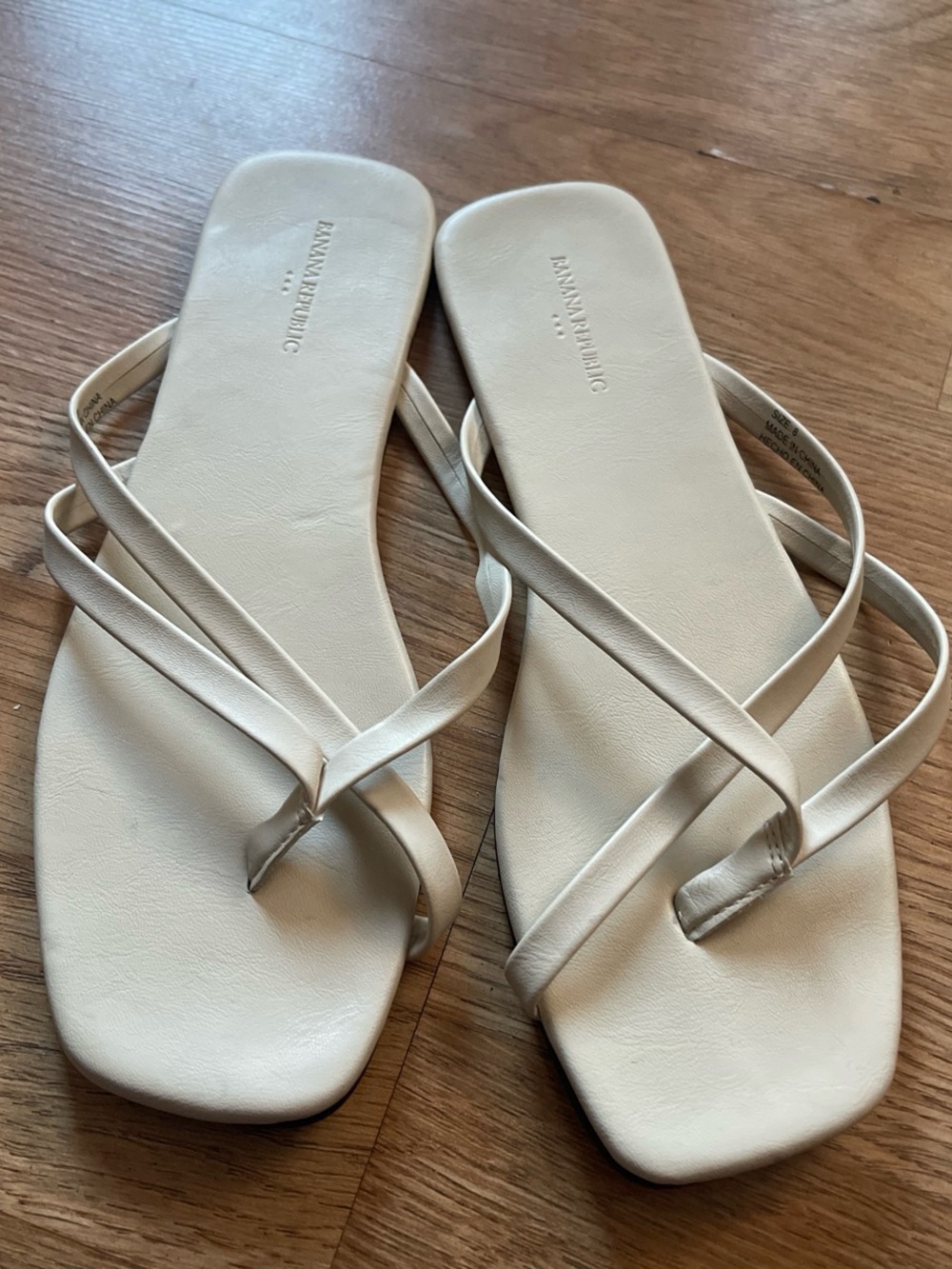 Banana Republic Cream Strappy Square-Toe Slide Sandals